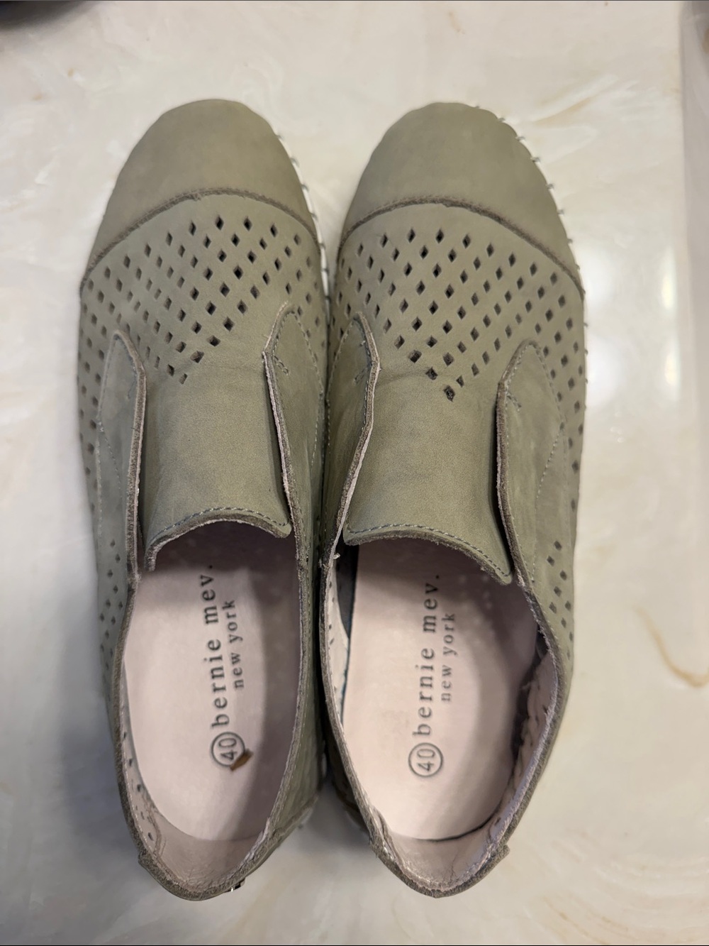 bernie mev. Olive Green Perforated Slip-On Flats